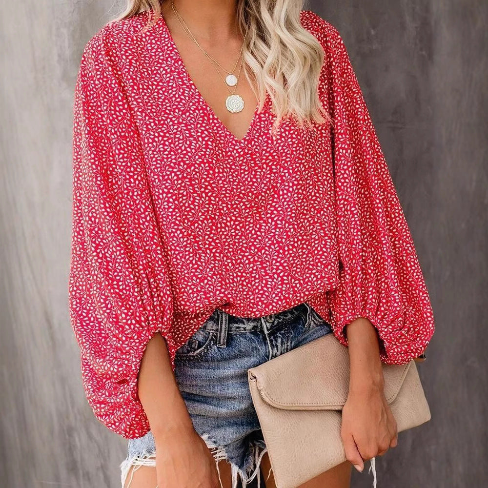 Blouse woman with wide sleeves and a floral pattern Lune London