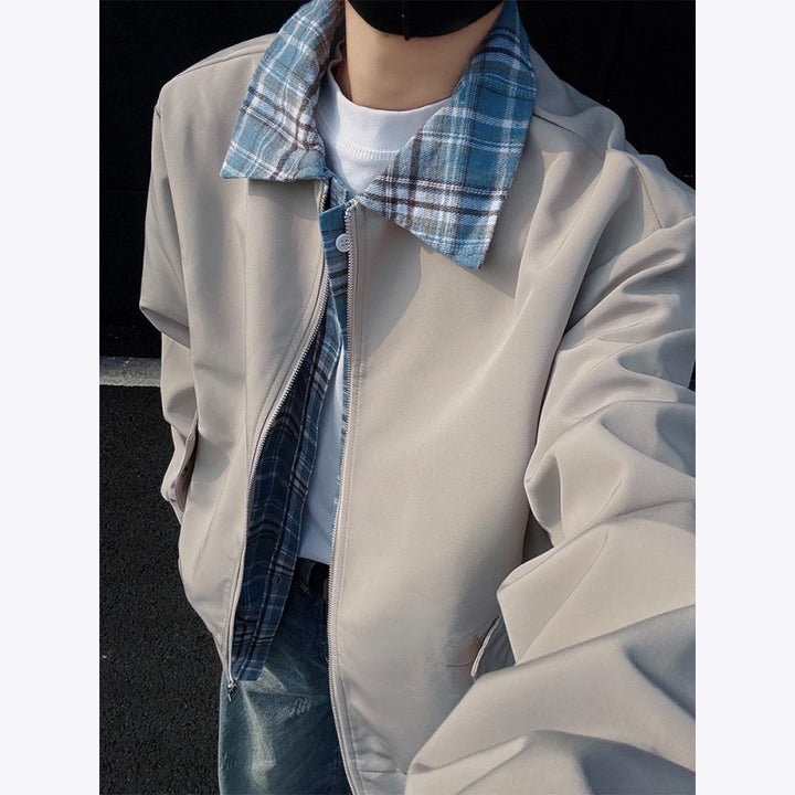 Trendy bomber jacket for men with a high collar in plaid Lune London