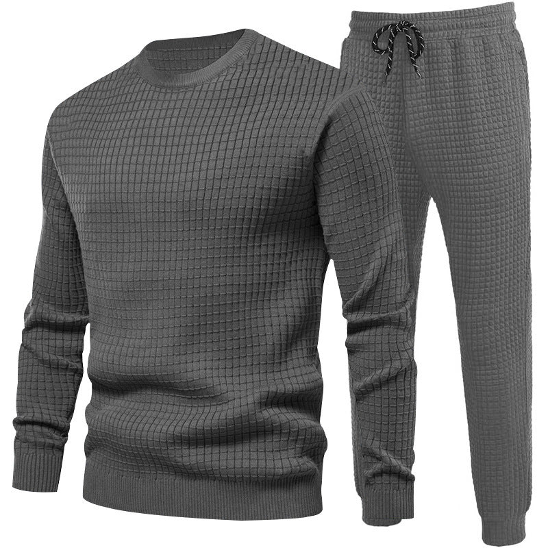 Chic and stylish textured design men's top and jogger pants set