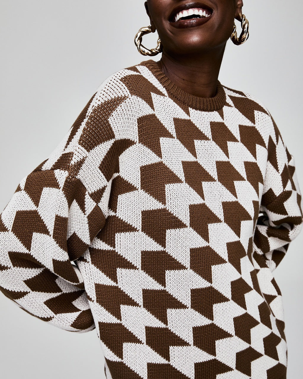 Geometric knit sweater for women with a casual fit and trendy bell sleeves Lune London