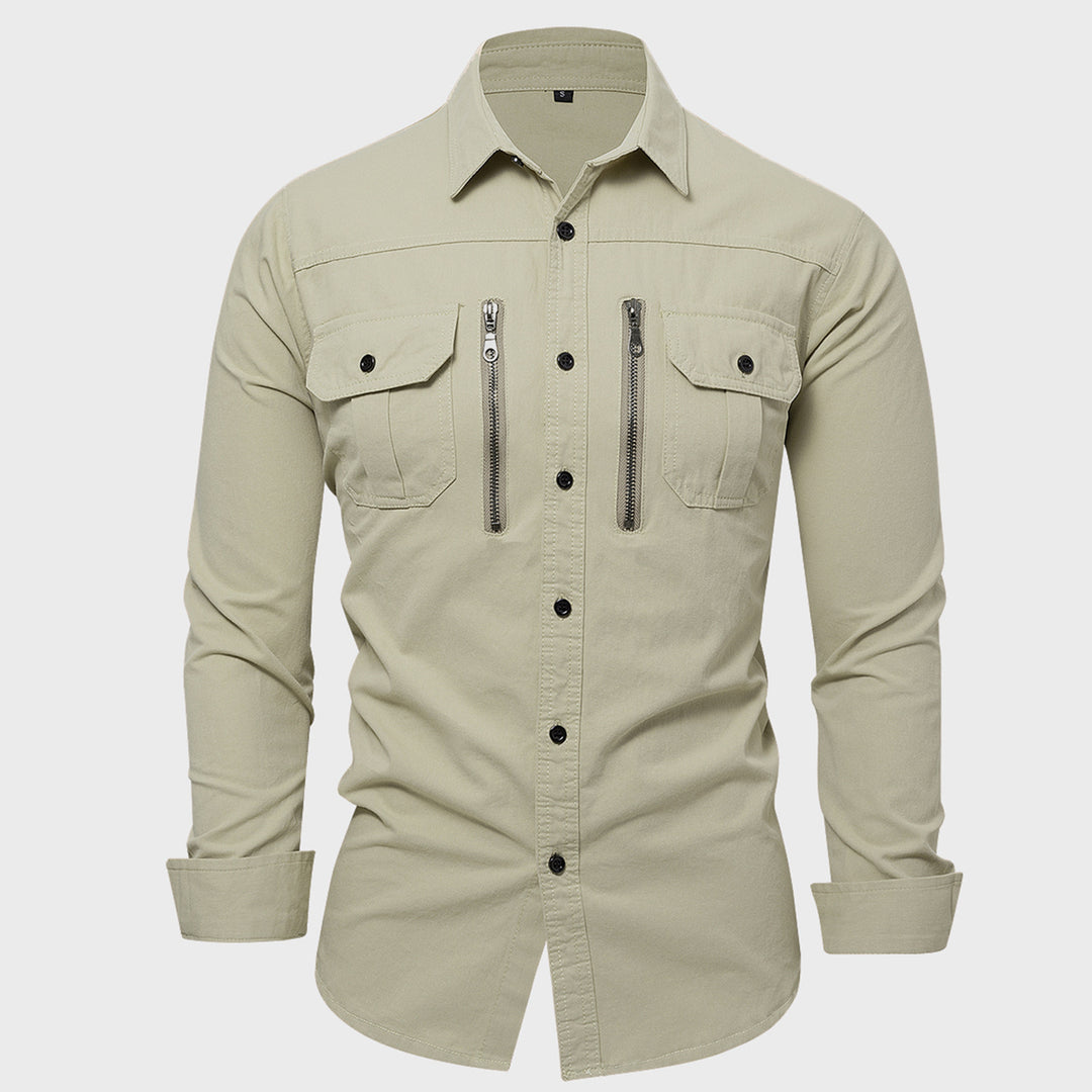 Men's cotton shirt with zip closure and chest pockets Lune London