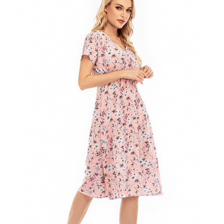 Maxi dress for women with floral patterns and an elastic waistband Lune London