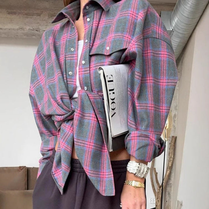 Ladies Oversized Check Shirt Blouse Lune London