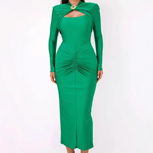 Elegant and fitted maxi dresses for women with a refined draped design Lune London