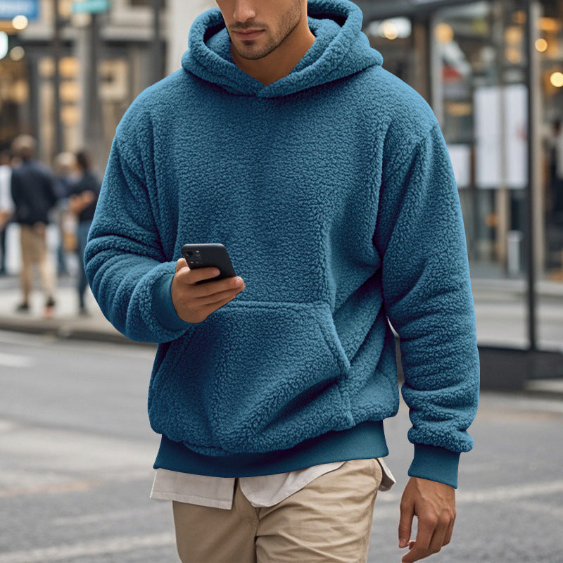 Men's Hoodie Made Of Cozy Teddy Fleece with Kangaroo Pocket and Wide Cuffs Lune London