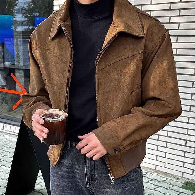 Men's Casual Transitional Jacket Made Of Soft Synthetic Leather with Zipper Lune London