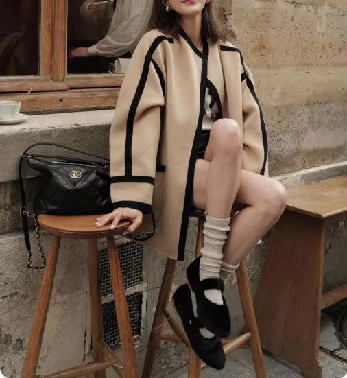 Ladies Oversized Fashion Jacket with Textured Details and Contrasting Stitching Lune London