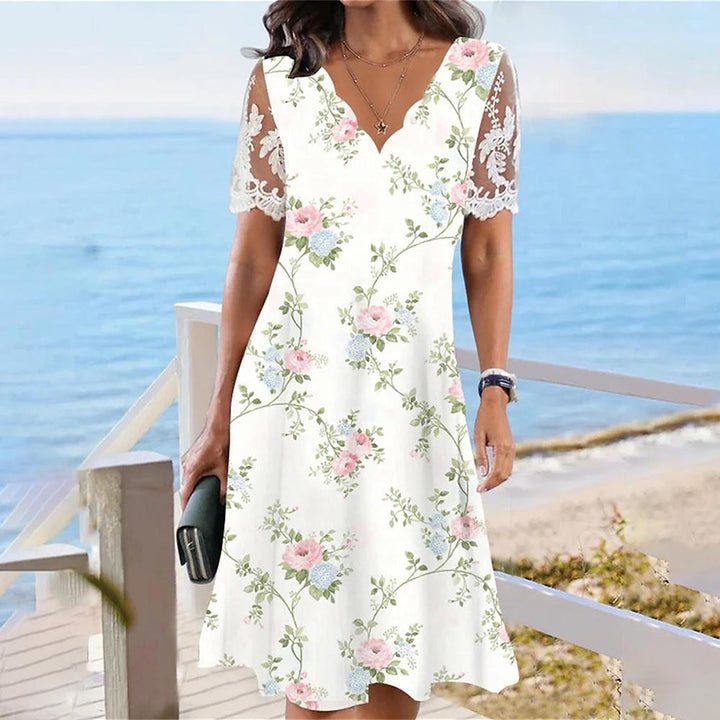 Chic and stylish lace flower dress for women with V neck sleeves