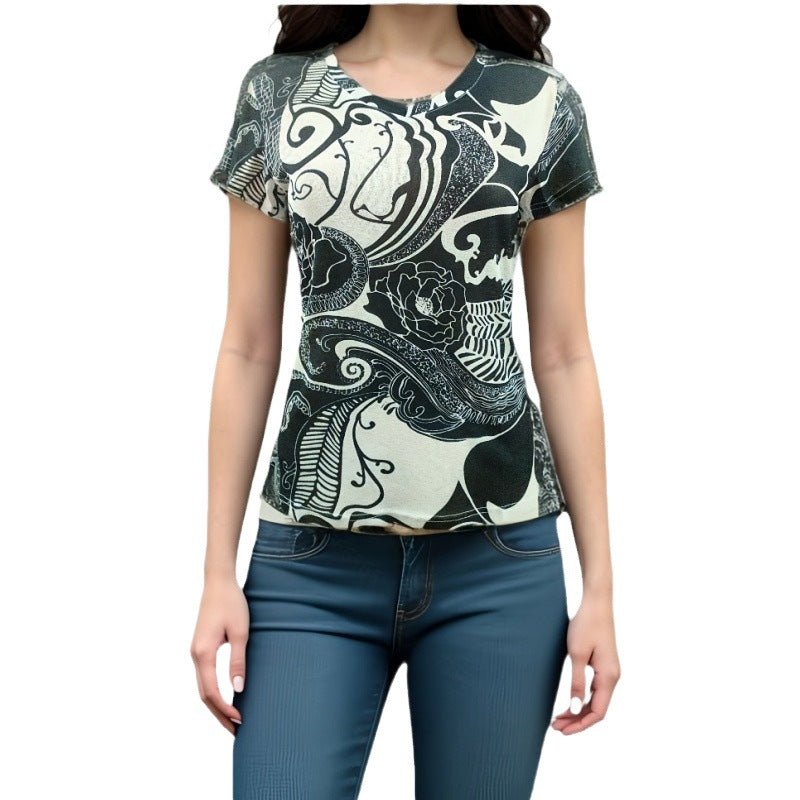 T-shirt pour femme avec design de lèvres créatif et coupe décontractée Chic & Stil
