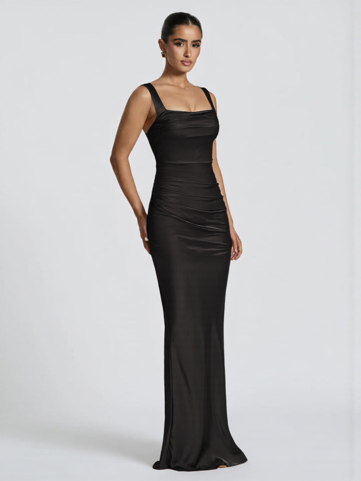 Women's Elegant Satin Maxi Dress with Figure-Flattering Design Lune London
