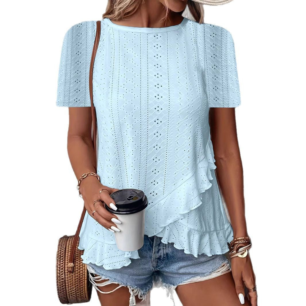 Blouse for women with ruffle details and a floral insert Lune London