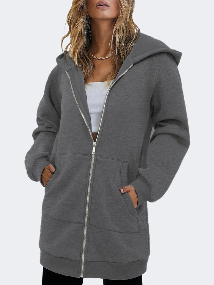 Women's hooded sweatshirt jacket with generous pockets from Lune London