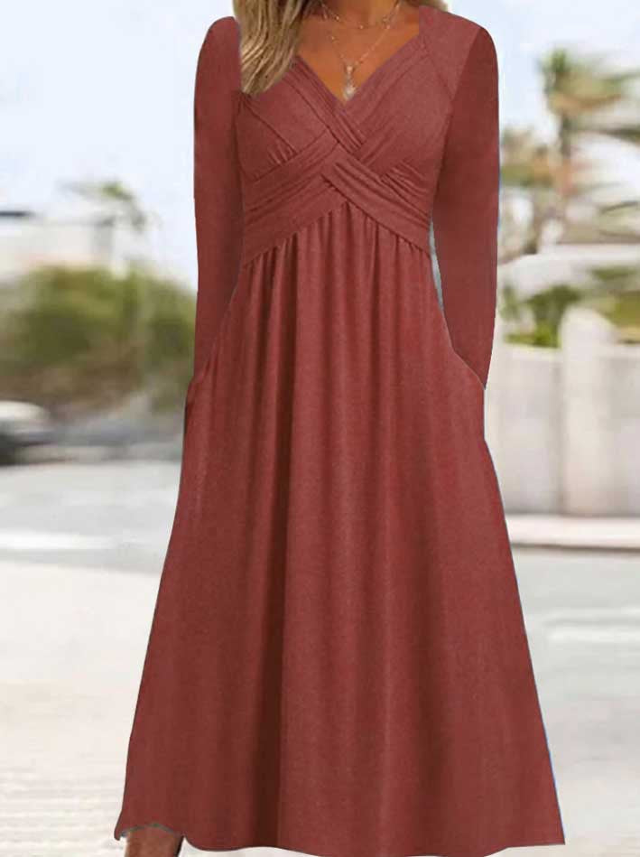 Ladies Elegant Maxi Dress with Draped Effect and Chic Pockets