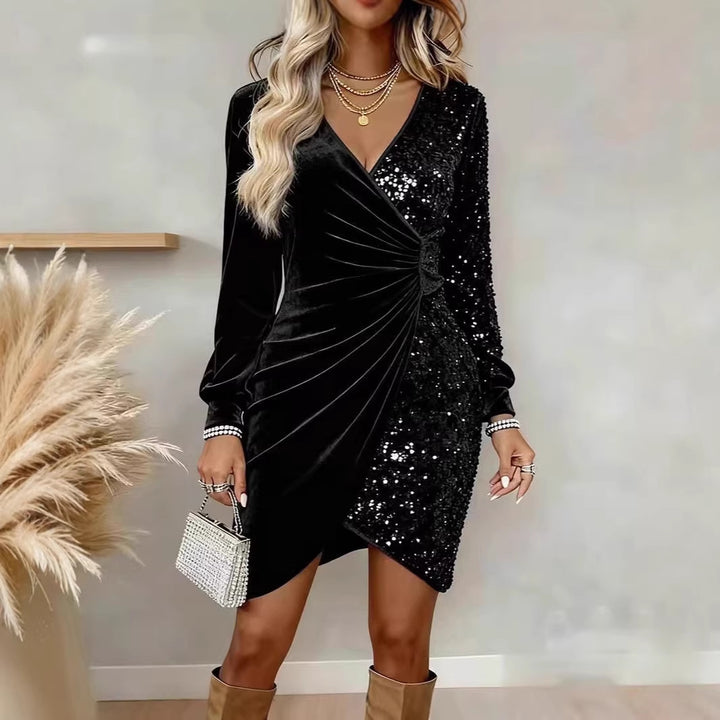 Women's Glamorous Wrap Dress with Sequins and Shimmering Details Lune London
