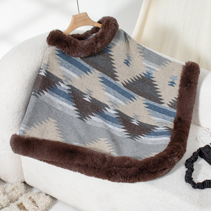 Women's plush sweater with high-quality faux fur trim and geometric pattern Lune London