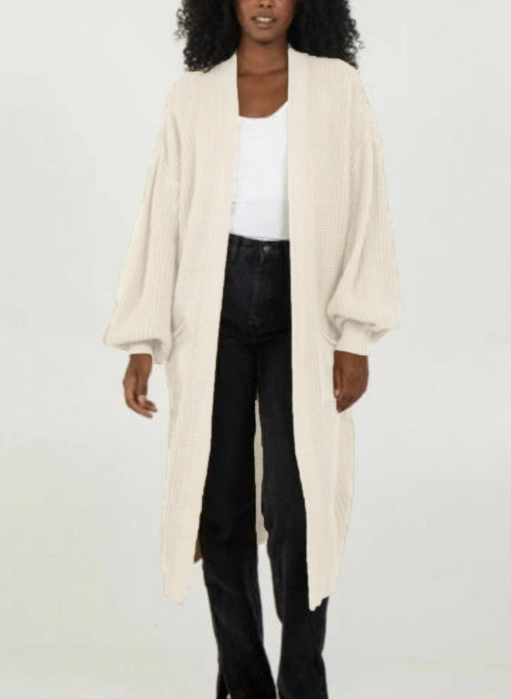 Ladies Long knitted cardigan with airy sleeves and an open front Lune London