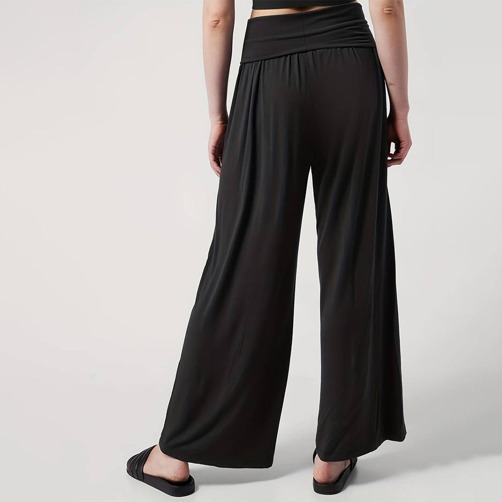 Pantalons larges en jersey pour femmes avec taille élastique et design taille haute Chic & Stil