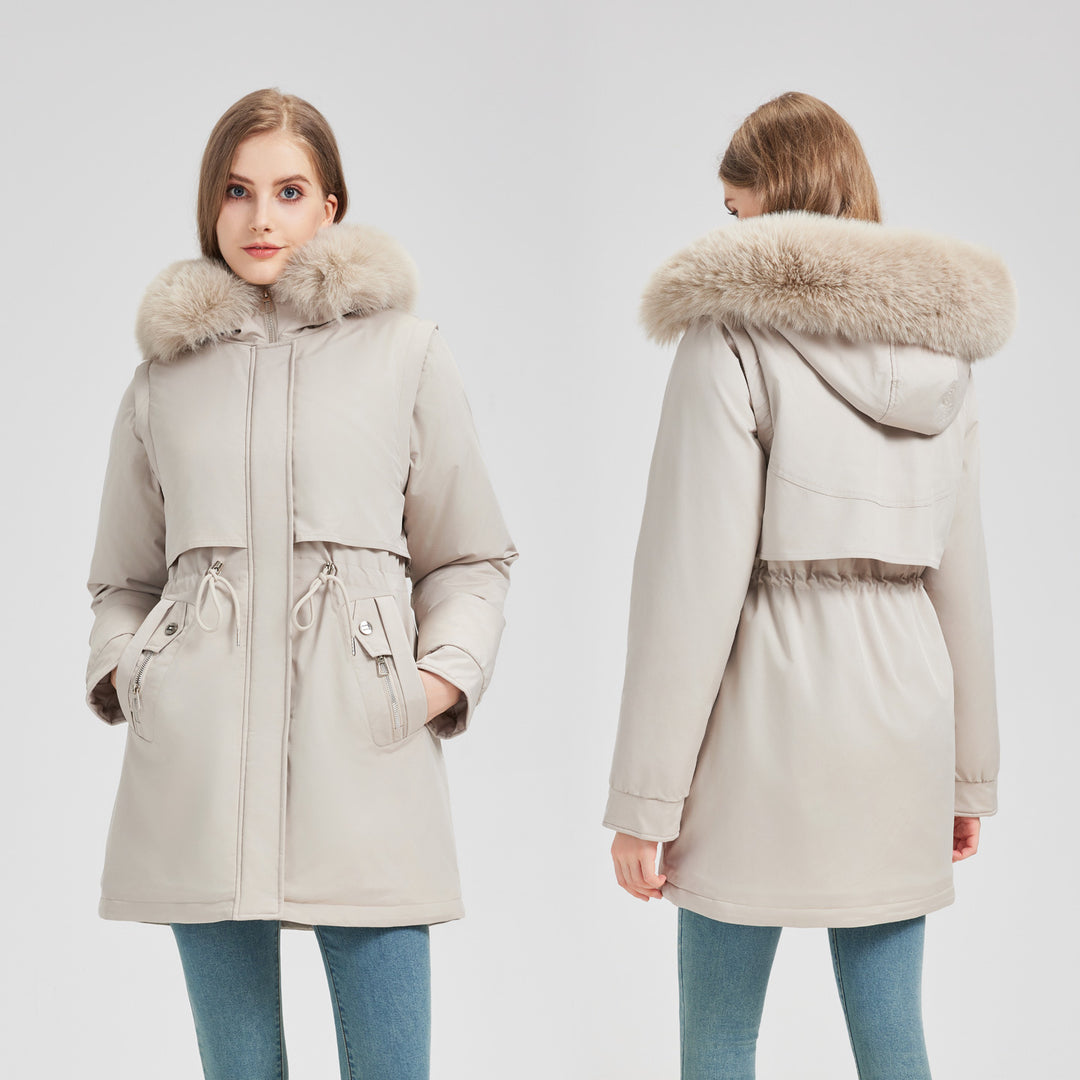 Ladies Exclusive Functional Jacket with Removable Hood and Decorative Faux Fur Lune London