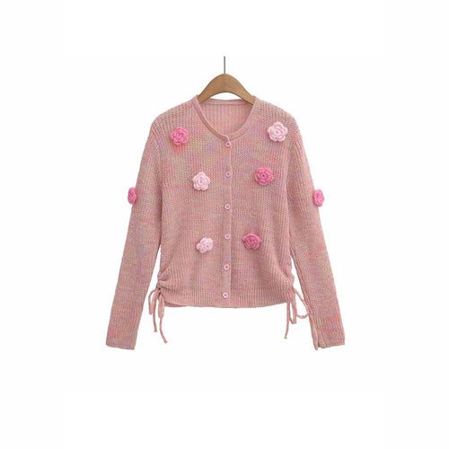 Ladies cardigan with floral appliqués and adjustable hem Lune London