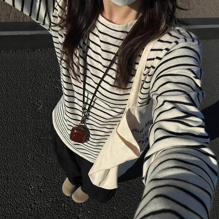 Women's casual long sleeve shirt with wide stripes Chic & Stil