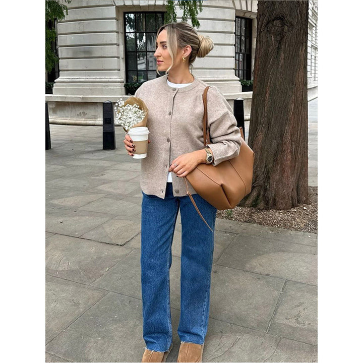 Womens knitted jacket with comfortable design featuring practical buttons Lune London
