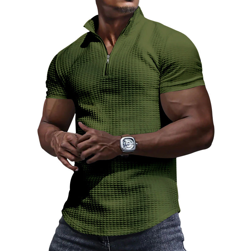 Functional short-sleeve shirt for men with modern stand-up collar and zipper Lune London