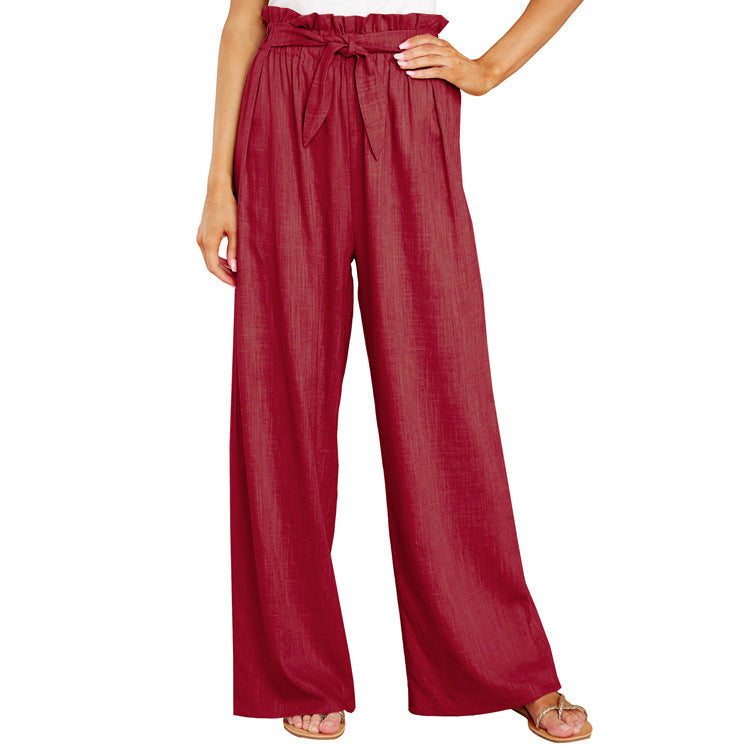 Loose summer pants for women with elastic waist and tie belt Lune London
