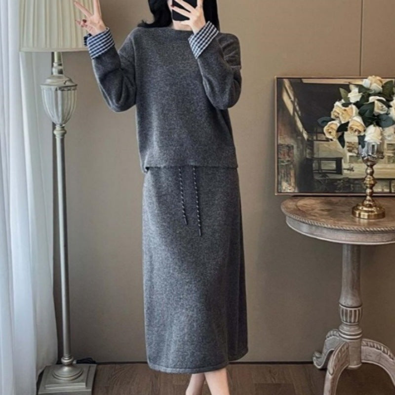 Robe tricot élégante pour femmes avec col de chemisier amovible et cordon de serrage