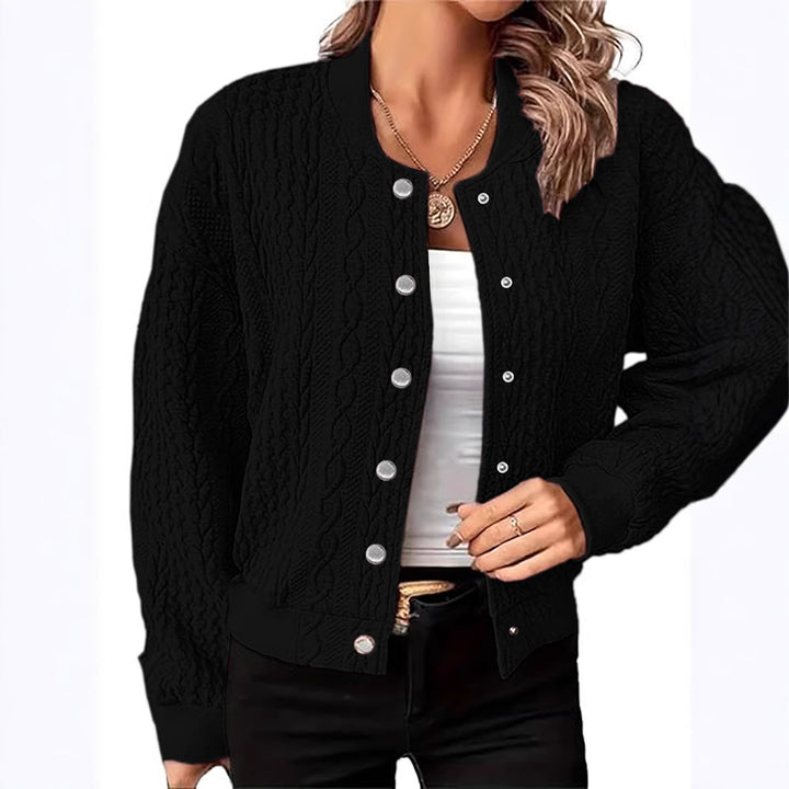 Knitted jacket for women with textured surface and button closure Lune London