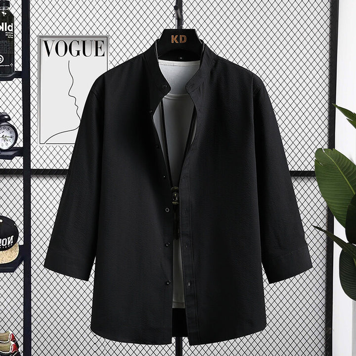 Long sleeve shirt for men Nizza with modern stand-up collar and structured fabric Lune London