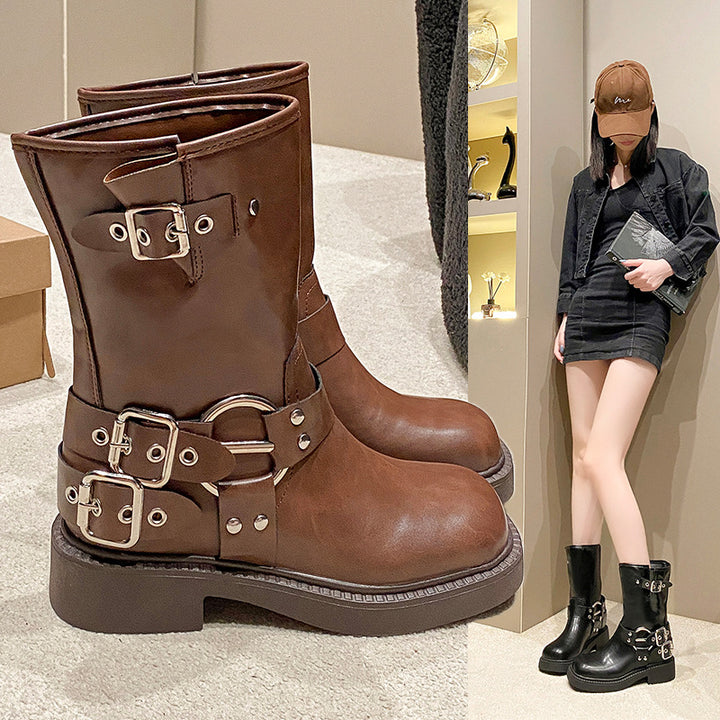 Ladies' boots with fashionable buckles and non-slip sole Lune London