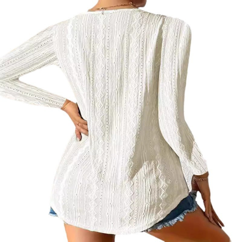 Women’s top with textured surface and elegant button detail Lune London