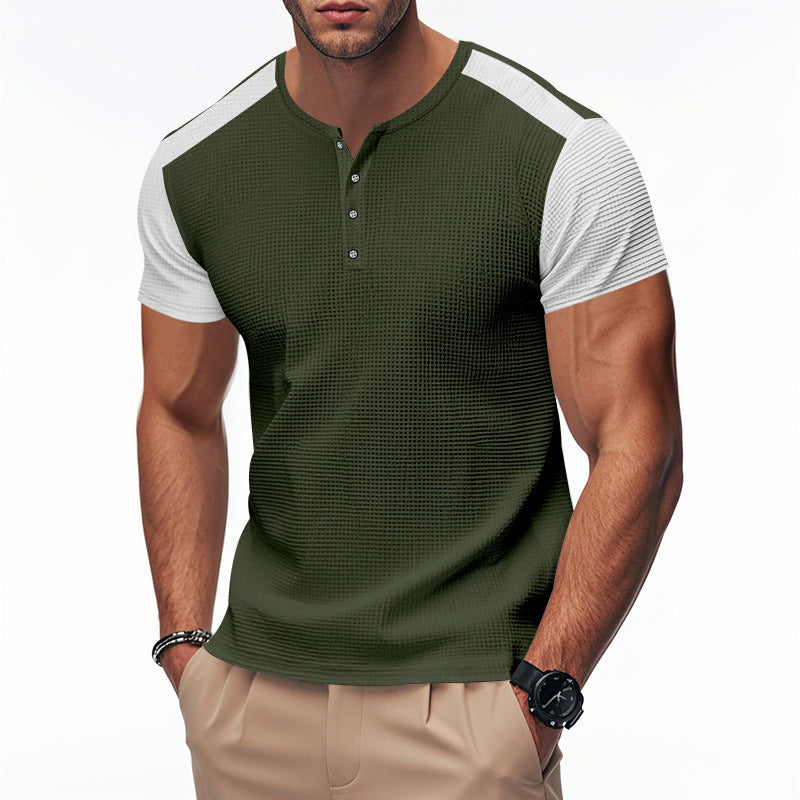 Men's short sleeve sporty henley t-shirt with textured design Lune London