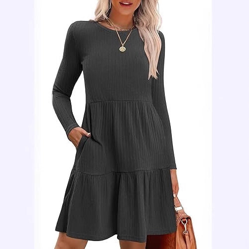 Knit midi dress for women with voluminous skirt and fine ribbed structure Lune London