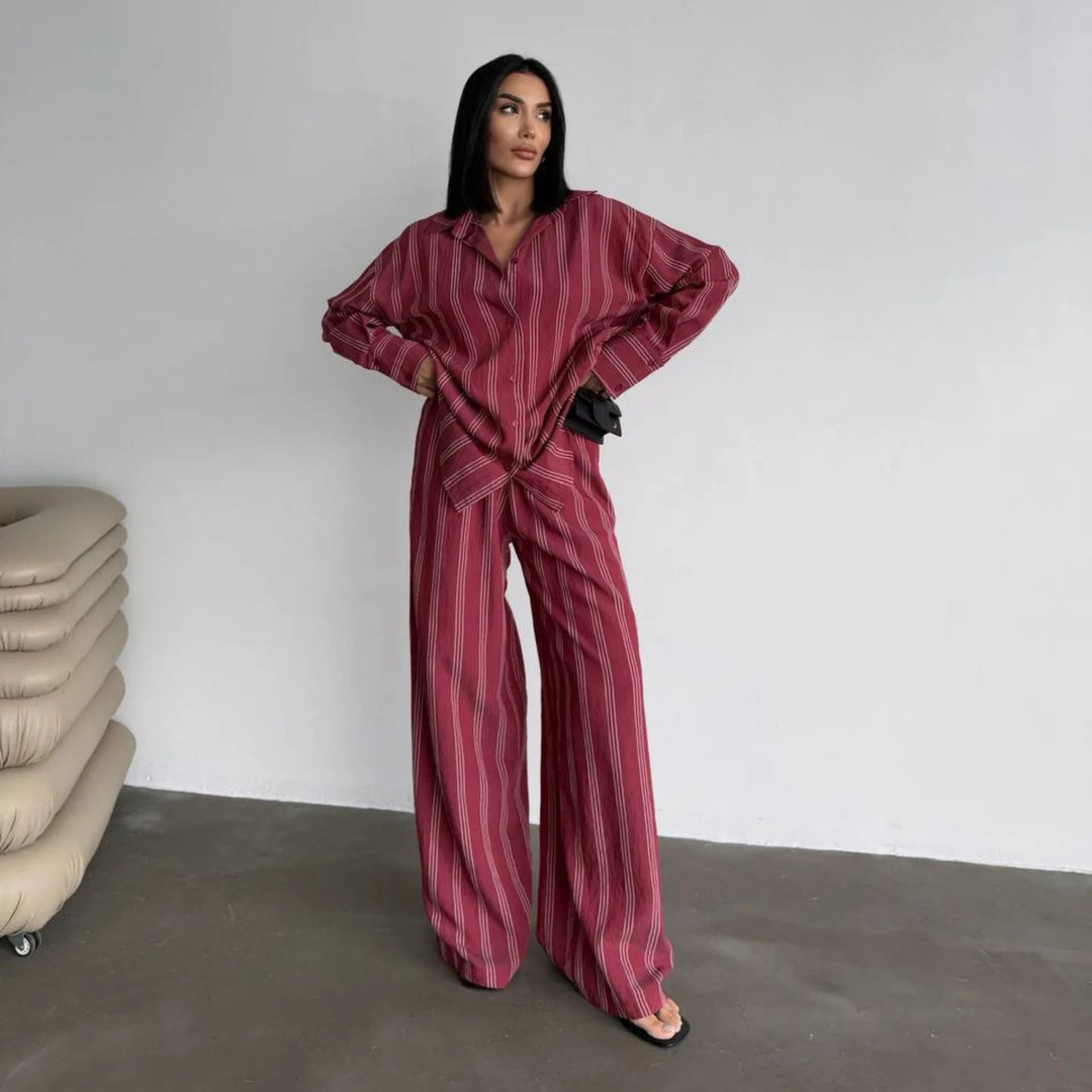 Striped lounge set for women with wide pants and loose blouse Lune London