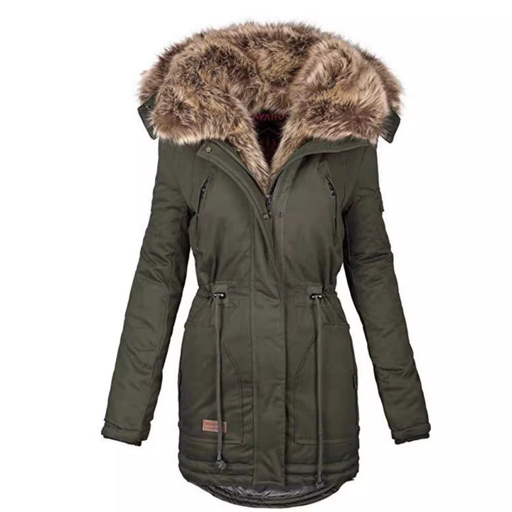 Parka women lined with removable faux fur collar and practical zippered pockets Lune London