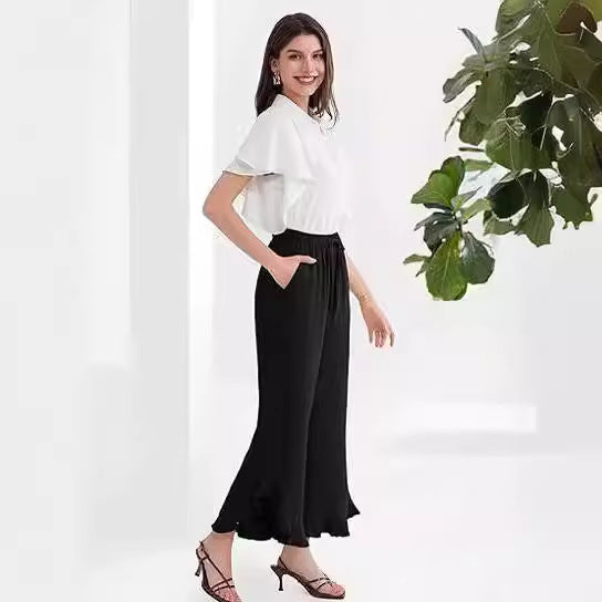 Leisure pants for women, loose fit with fluid hem and elastic waistband Lune London