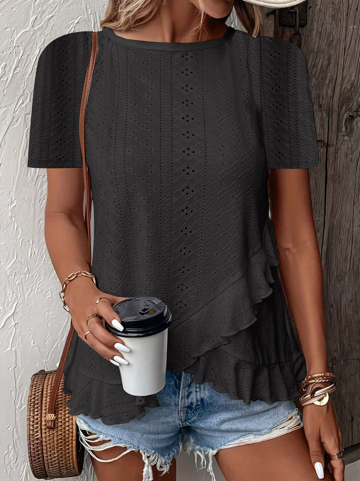 Blouse for women with ruffle details and a floral insert Lune London