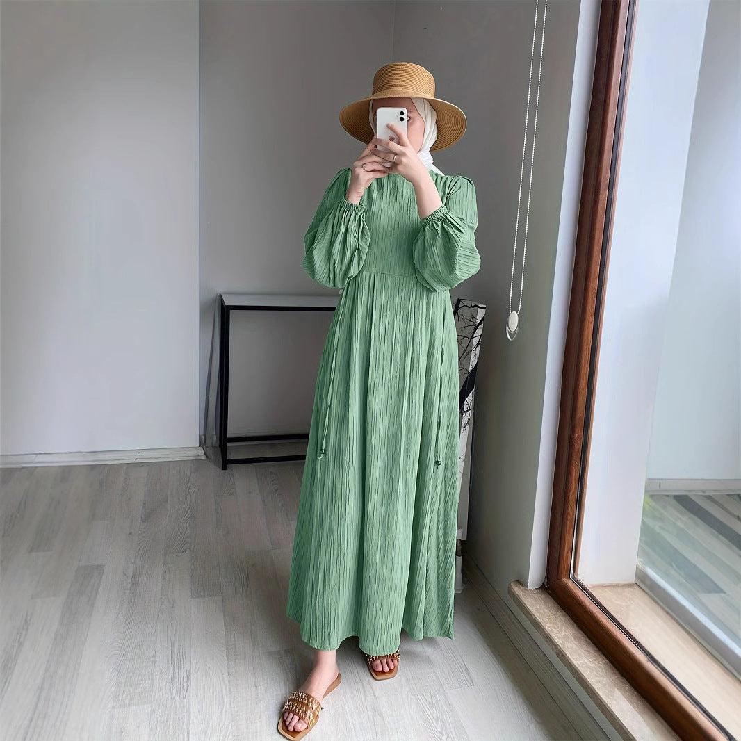 Maxi dress for women with elegant draping and elastic sleeves Lune London