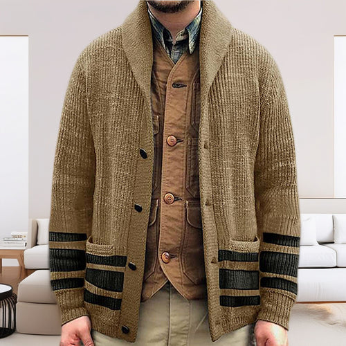 Thick knit cardigan for men with modern details and practical pockets Lune London