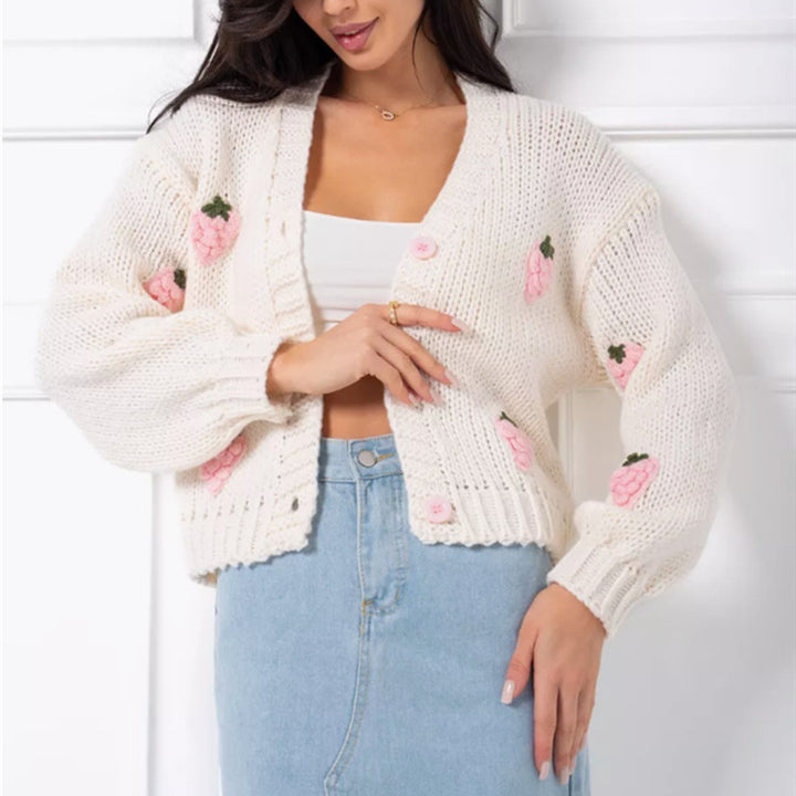 Lady cardigan with embroidered floral design and ribbed edge Lune London
