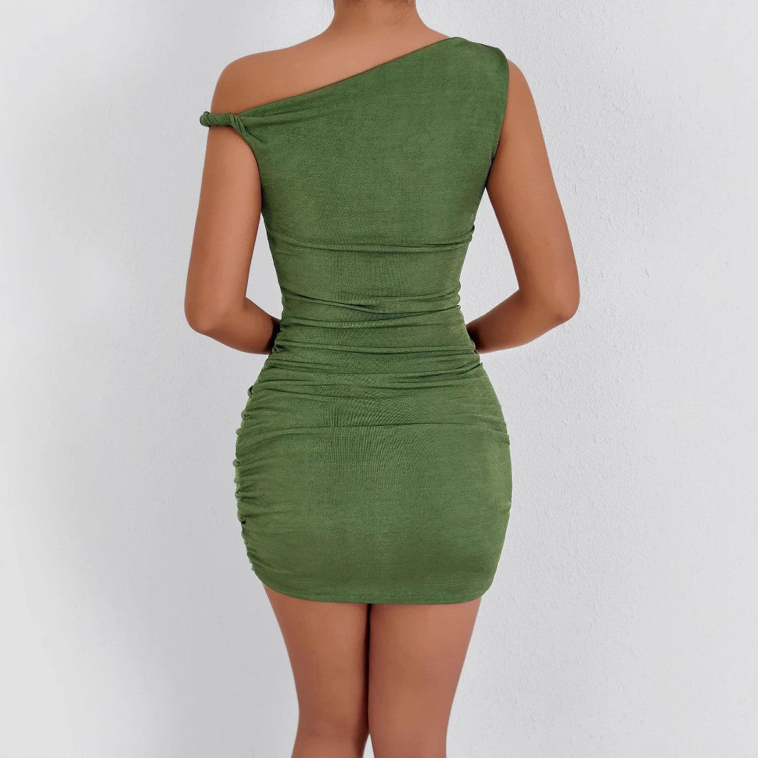 Ladies Glamorous Wrap Mini Dress with Asymmetrical Neckline and Delicate Ruffle Details Lune London