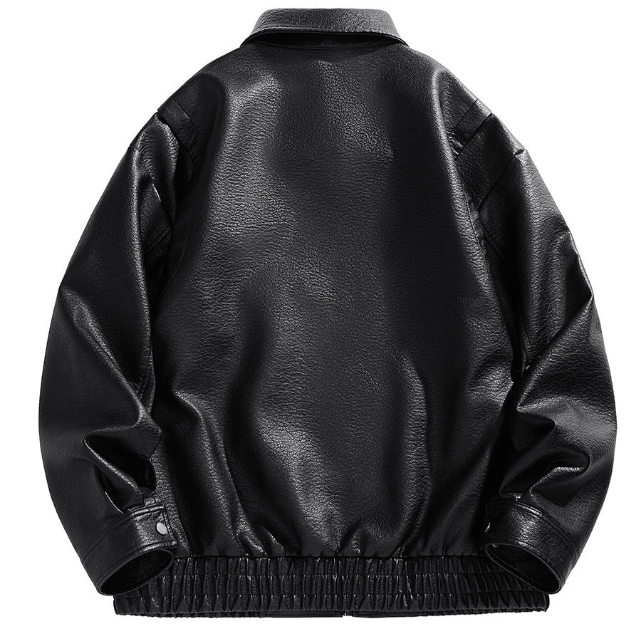 Leather jacket for men, short cut, with elastic waist and pockets Lune London
