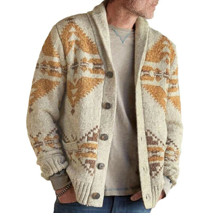 Men's knit jacket with a geometric pattern and a soft, warm lining Lune London