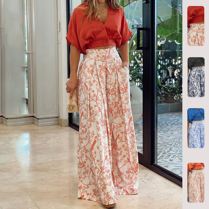 Top court élégant pour femmes avec des manches larges et un pantalon taille haute Chic & Stil