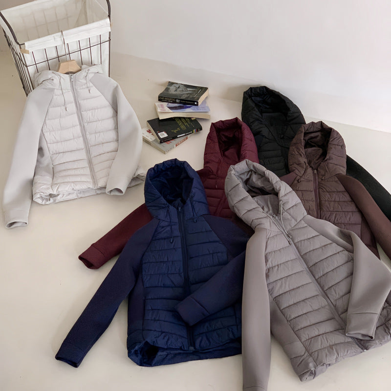 Ladies innovative hybrid jacket with high collar and detachable hood Lune London