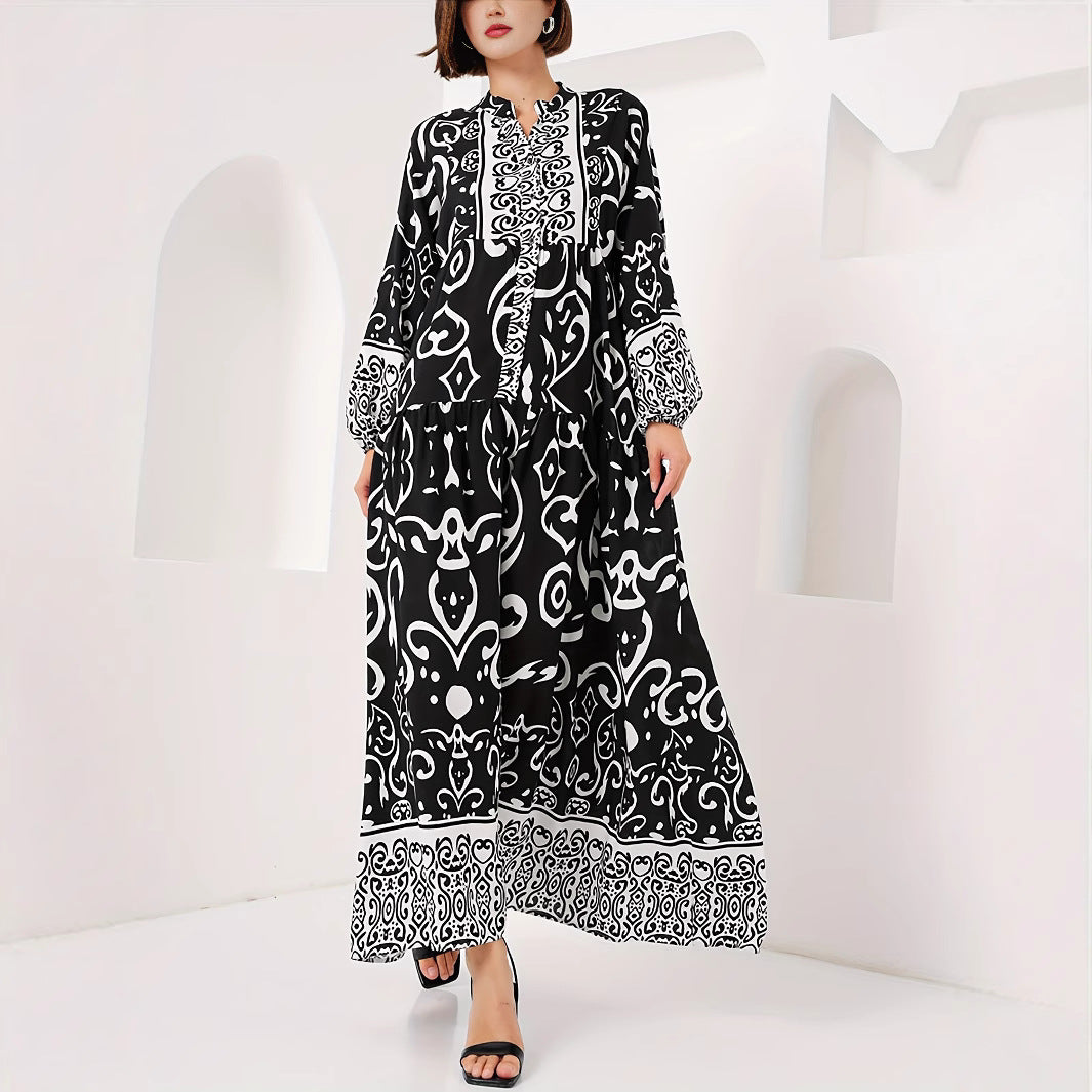 Maxi dress for ladies with artistic pattern print Lune London