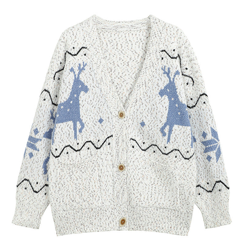 Ladies Comfortable Pullover with Reindeer Pattern and Pockets Lune London