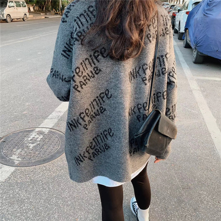 Ladies cozy knitted cardigan with unique logo design Lune London