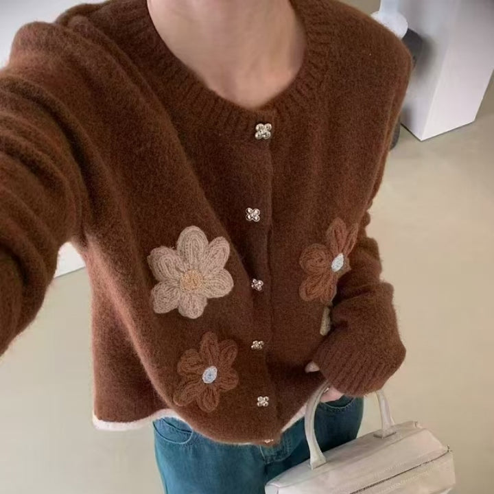 Knitted jacket for women with floral appliqués and button details Lune London